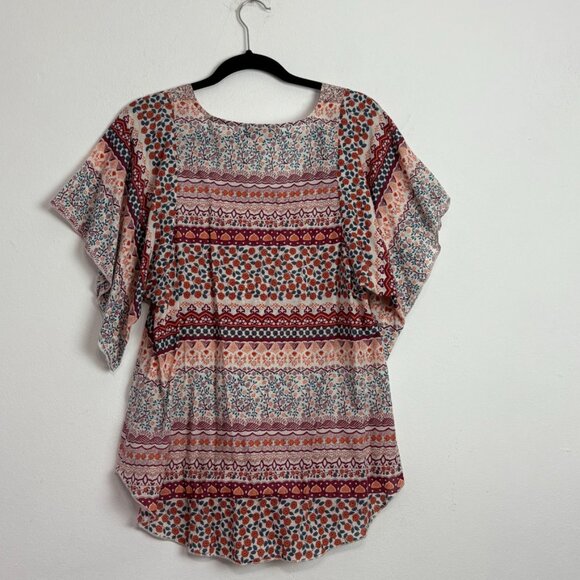 Decree Patchwork Floral Blouse Women’s Large Square Neck Boho Festival Style Top - Picture 2 of 8